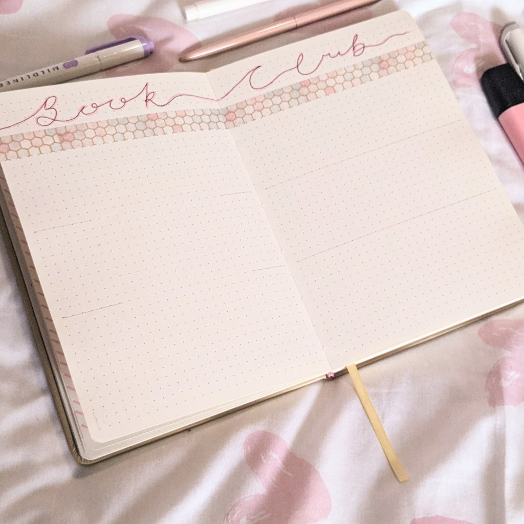 A reading journal spread with the title 'book club'