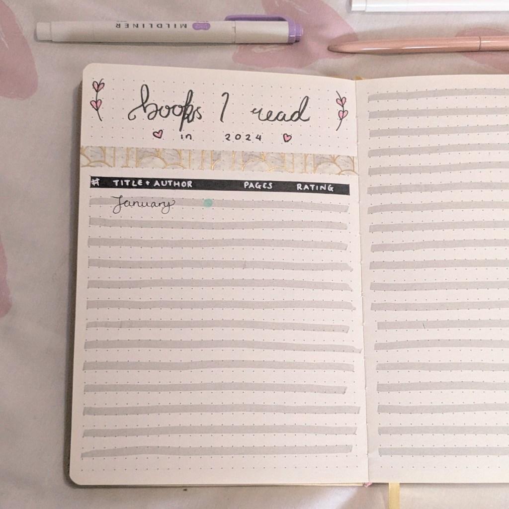 An empty list from a reading journal to be filled with books read in 2024